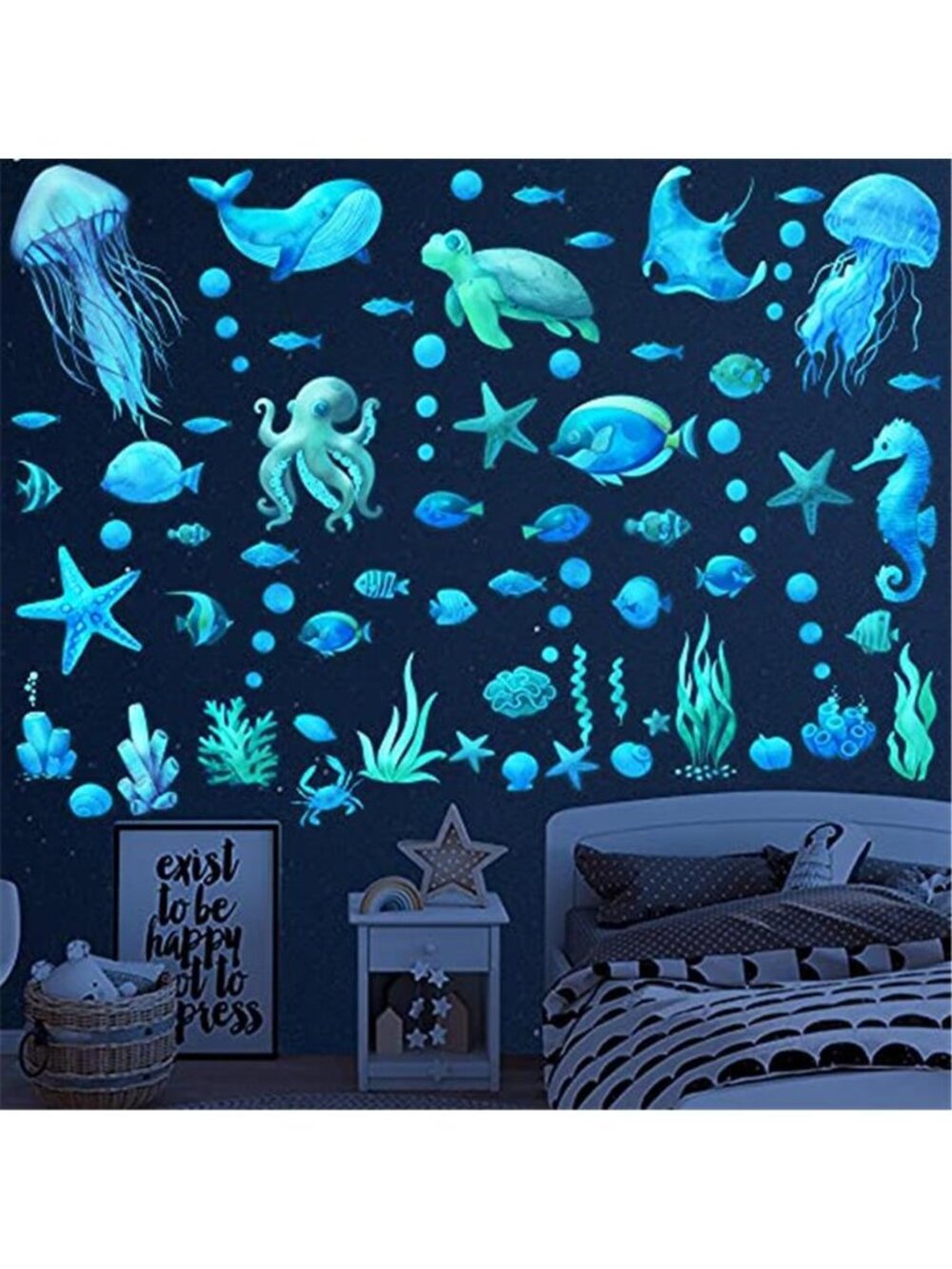 Glow In The Dark Ocean Wall Decals Underwater Sea Animal Stickers Kids
